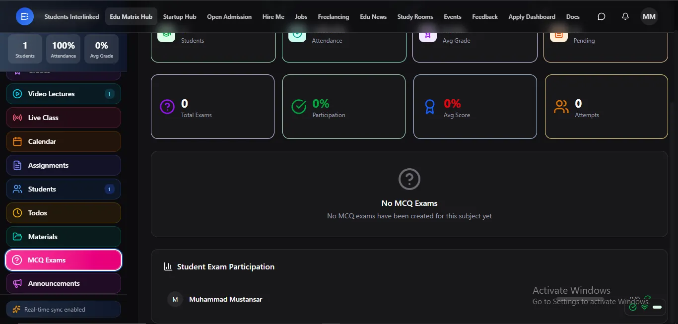 MCQ exams — timed online exams, auto-graded with instant results