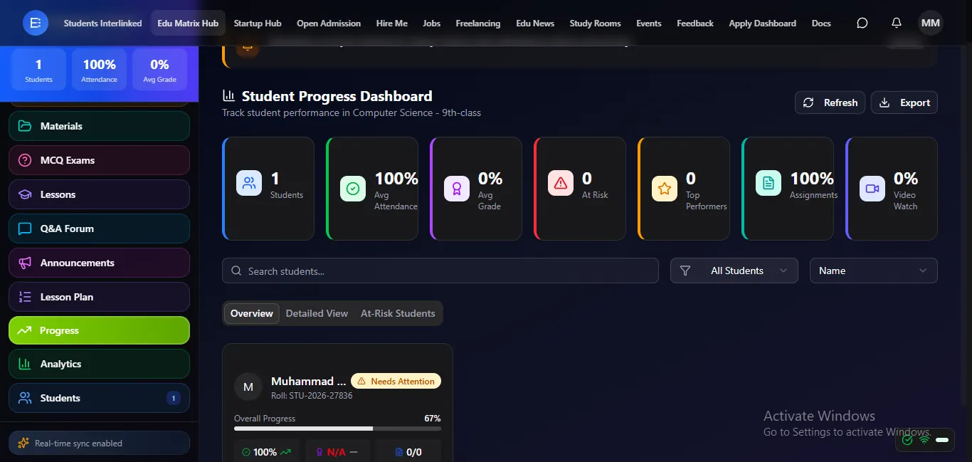 Progress — each student tracks their own growth, subject by subject