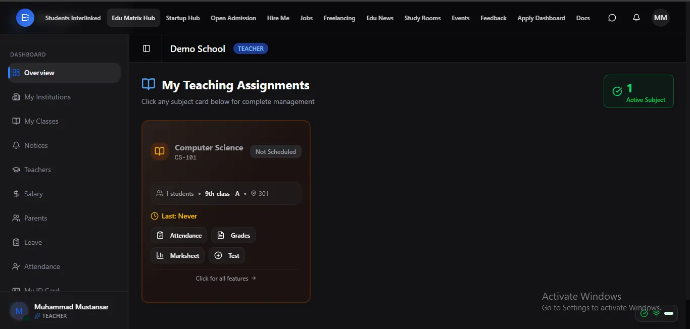 My teaching assignments — every subject a teacher teaches, in one view