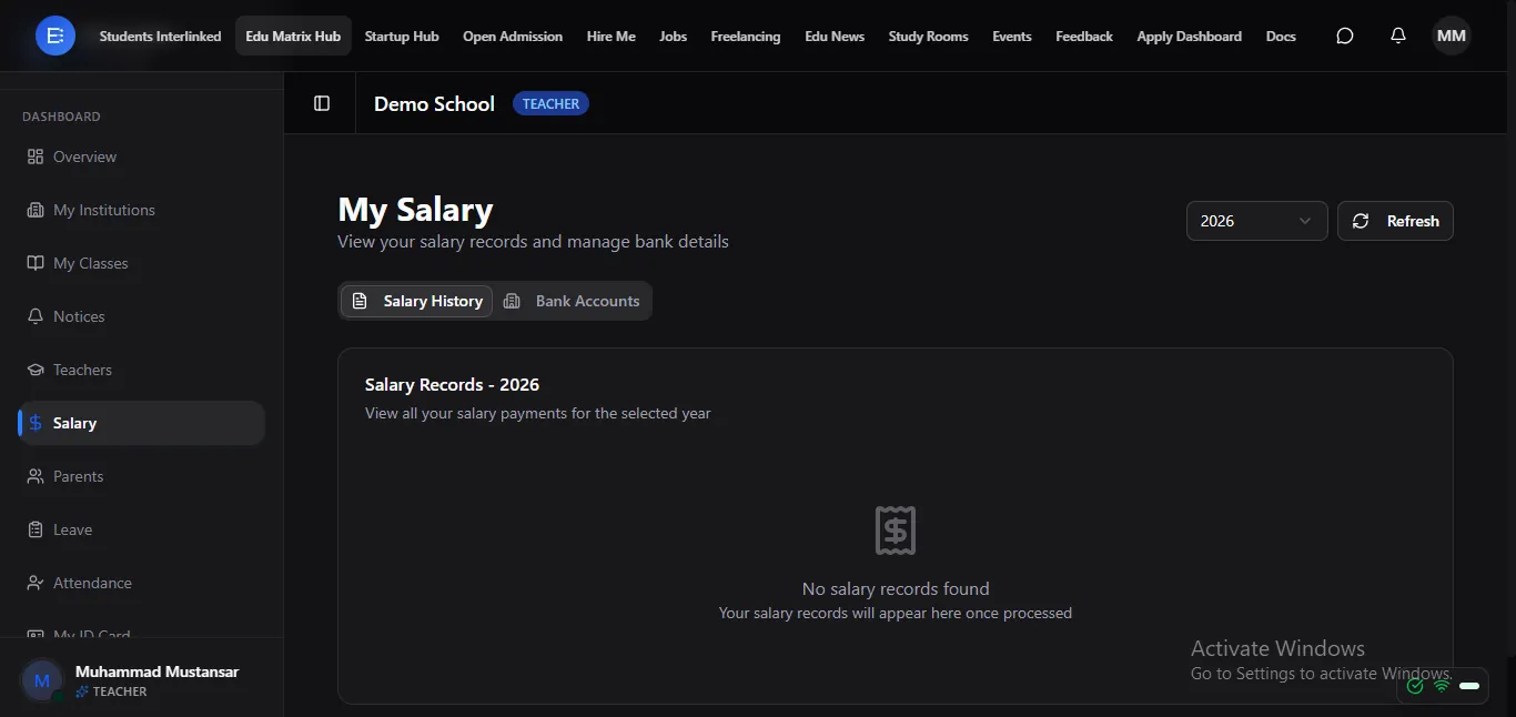 Teacher salary — track pay and billing