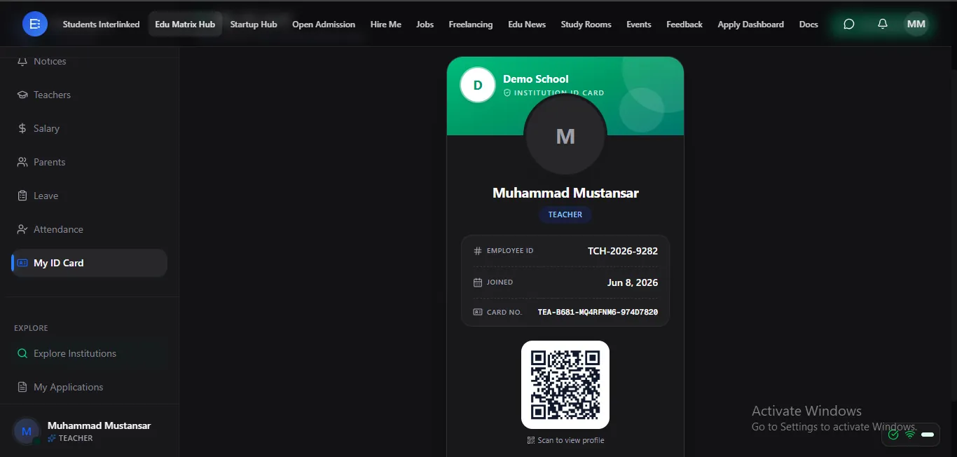 Official digital teacher ID card