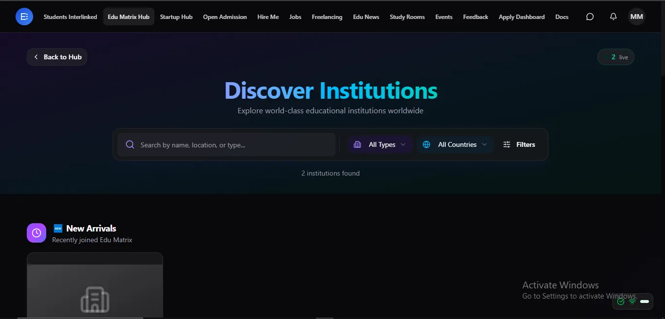 Discover and browse institutions worldwide on Edu Matrix Hub