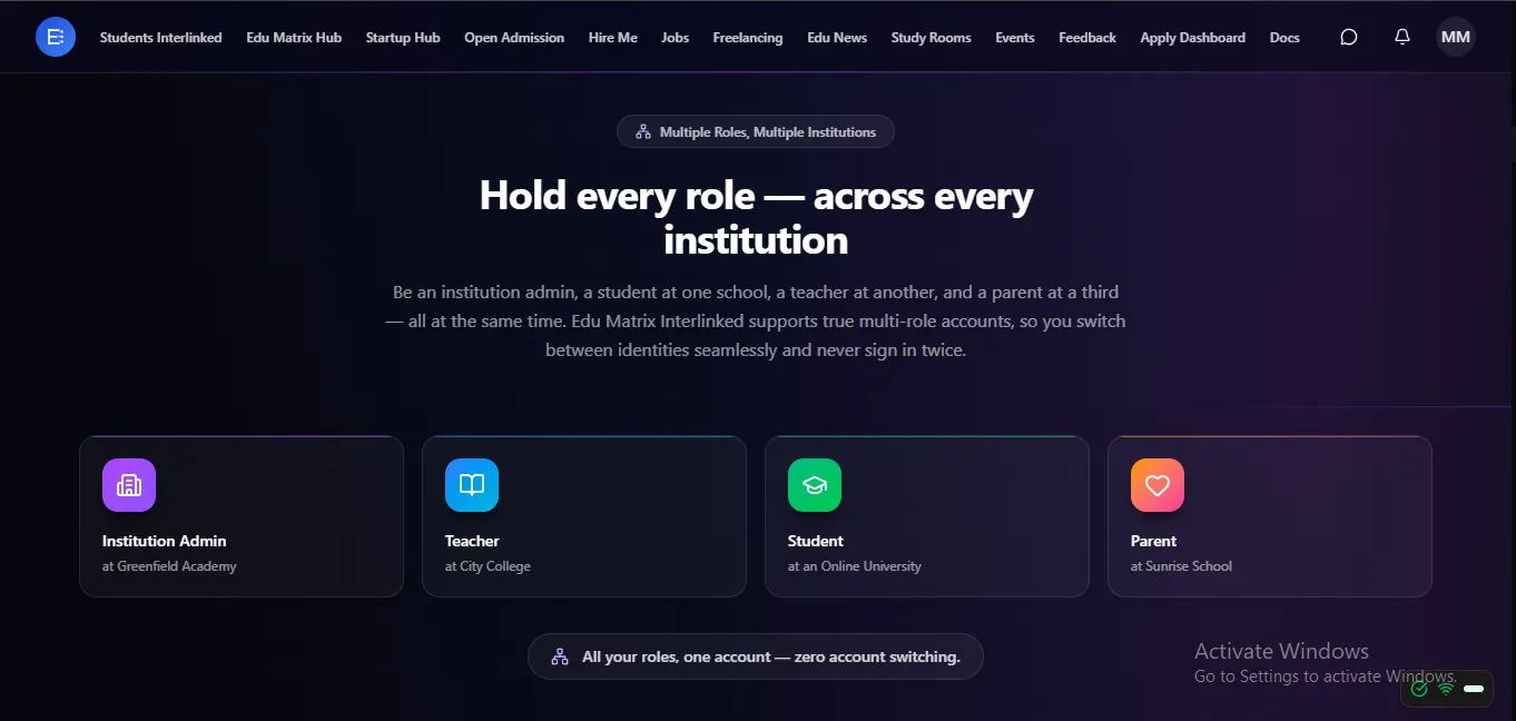 Hold every role across every institution from one account