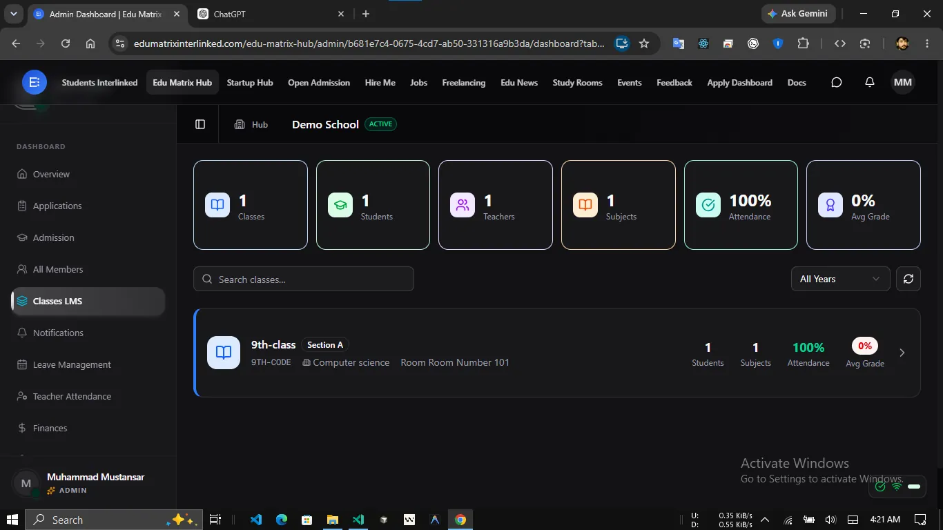 Classes organised subject-wise with a built-in LMS