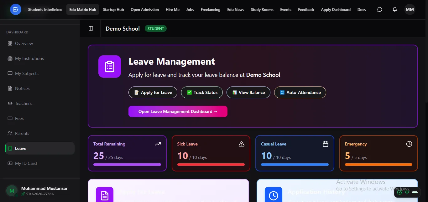 Apply for leave and track your leave balance as a student