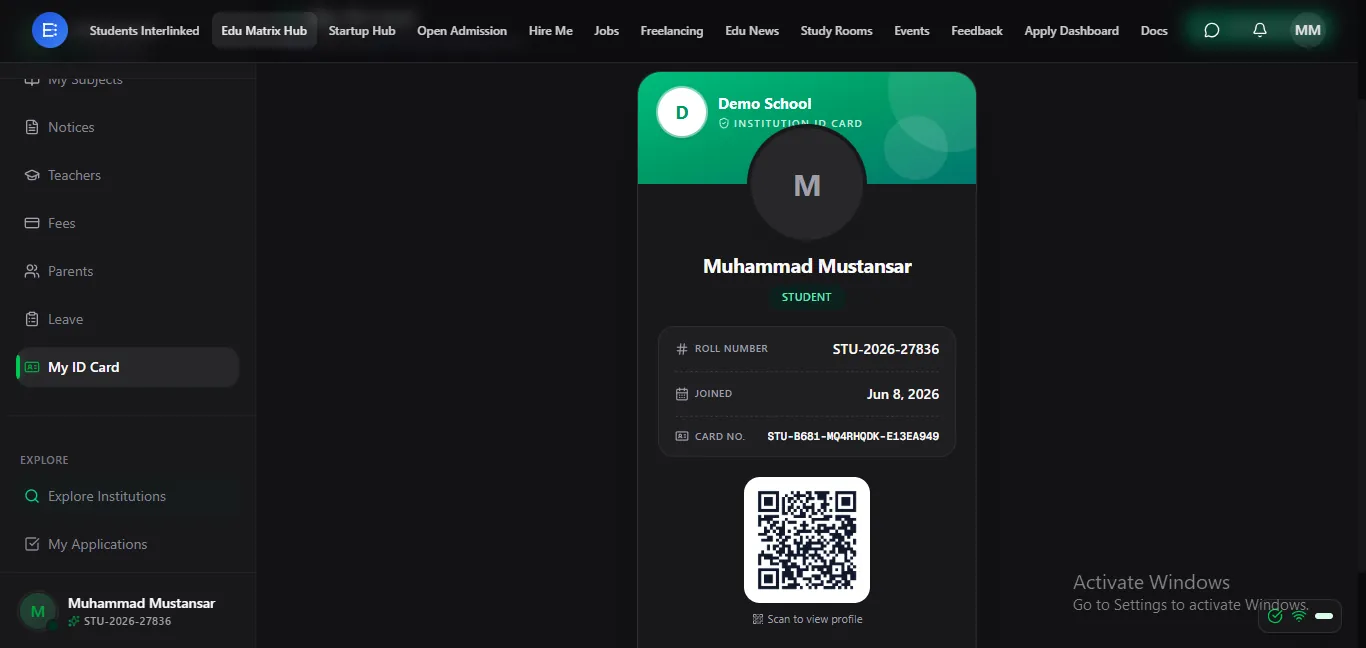 Official digital student identity card